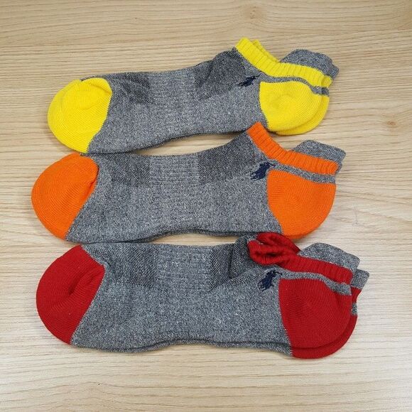 POLO RALPH LAUREN Low Cut Ankle Socks Mens 10-13 Gray 3-Pack Performance - Picture 1 of 3